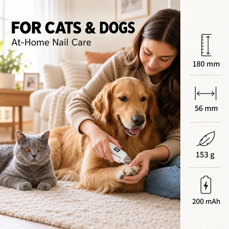 LUMORYNE 2-In-1 Pet Nail Clipper & Grinder for Dogs & Cats, LED Light, Digital Display, USB-C Rechargeable Nail Care Tool
