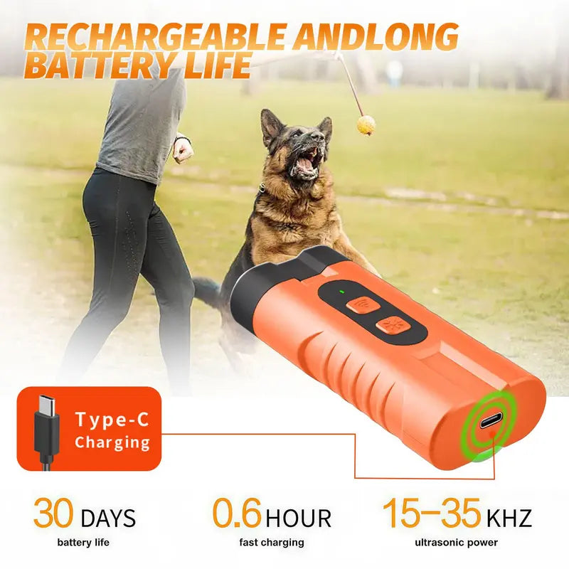 Ultrasonic Dog Bark Deterrent Rechargeable anti Barking Device 30Ft Range LED Flashlight Portable Training Tool Safe No Shock for Small Medium Large Dogs