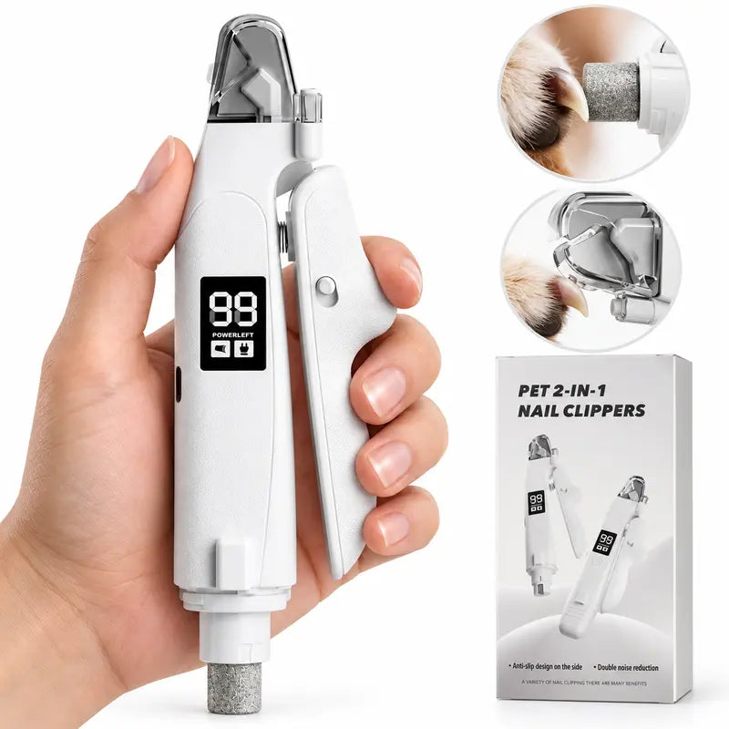LUMORYNE 2-In-1 Pet Nail Clipper & Grinder for Dogs & Cats, LED Light, Digital Display, USB-C Rechargeable Nail Care Tool
