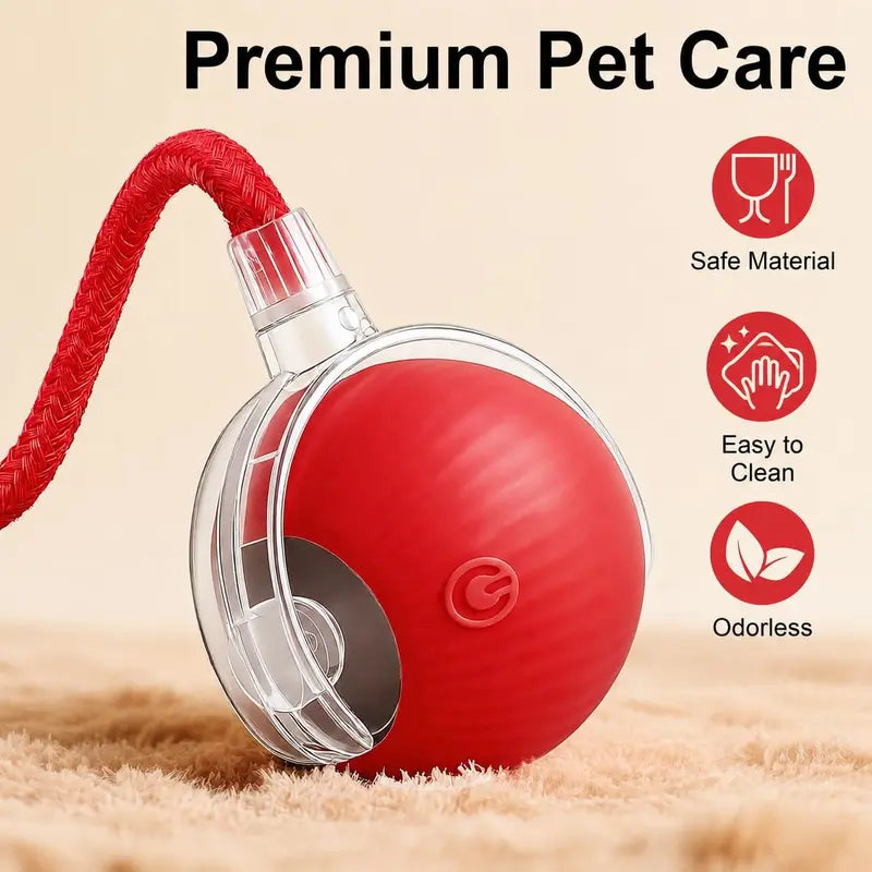 Interactive Usb-Rechargeable Smart Rolling String Cat Toy Ball - Light-Up, Quiet Adjustable Mode, Bite-Wear Resistant, Shatterproof, Non-Toxic, Replaceable Wavy-Texture Shell, 8-Color Indoor Kitten Hunting Toy with Bird Sound Automatic Moving