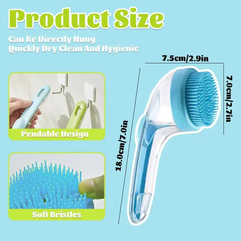 Silicone Pet Shampoo Brush with Soap Dispenser Dog and Cat Bath Brush Gentle Massage Scrubber Grooming Tool for Short and Long Fur Refillable Pet Washing Cleaning Accessory for Home Grooming