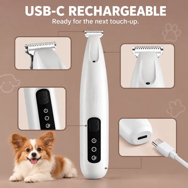 LUMORYNE Pet Paw Trimmer for Dogs & Cats, 18Mm Ceramic Blade with LED Light, Low-Noise USB-C Rechargeable Clippers for Paw Hair & Detail Grooming