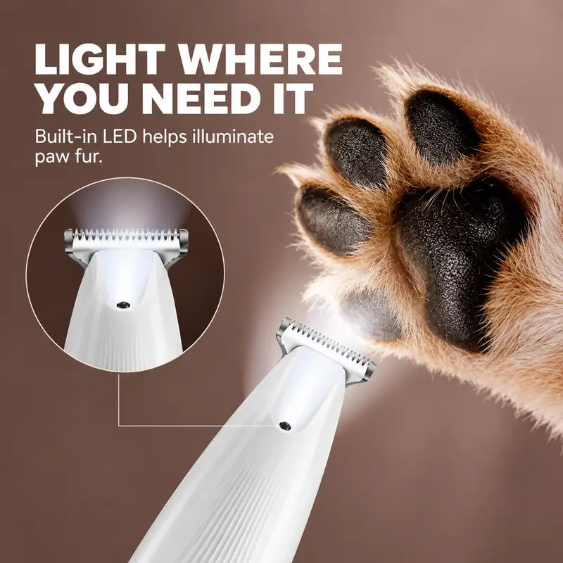 LUMORYNE Pet Paw Trimmer for Dogs & Cats, 18Mm Ceramic Blade with LED Light, Low-Noise USB-C Rechargeable Clippers for Paw Hair & Detail Grooming