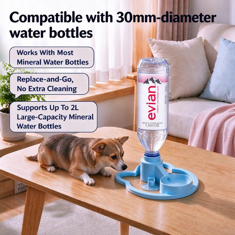 Automatic Gravity-Fed Pet Water Fountain - Compact Shape, 30Mm Bottle Opening Fit, Continuous Fresh Water Flow, Blue for Small-Medium Dogs and Cats