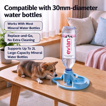 Automatic Gravity-Fed Pet Water Fountain - Compact Shape, 30Mm Bottle Opening Fit, Continuous Fresh Water Flow, Blue for Small-Medium Dogs and Cats