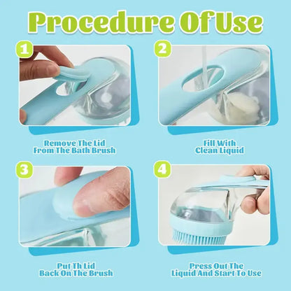Silicone Pet Shampoo Brush with Soap Dispenser Dog and Cat Bath Brush Gentle Massage Scrubber Grooming Tool for Short and Long Fur Refillable Pet Washing Cleaning Accessory for Home Grooming