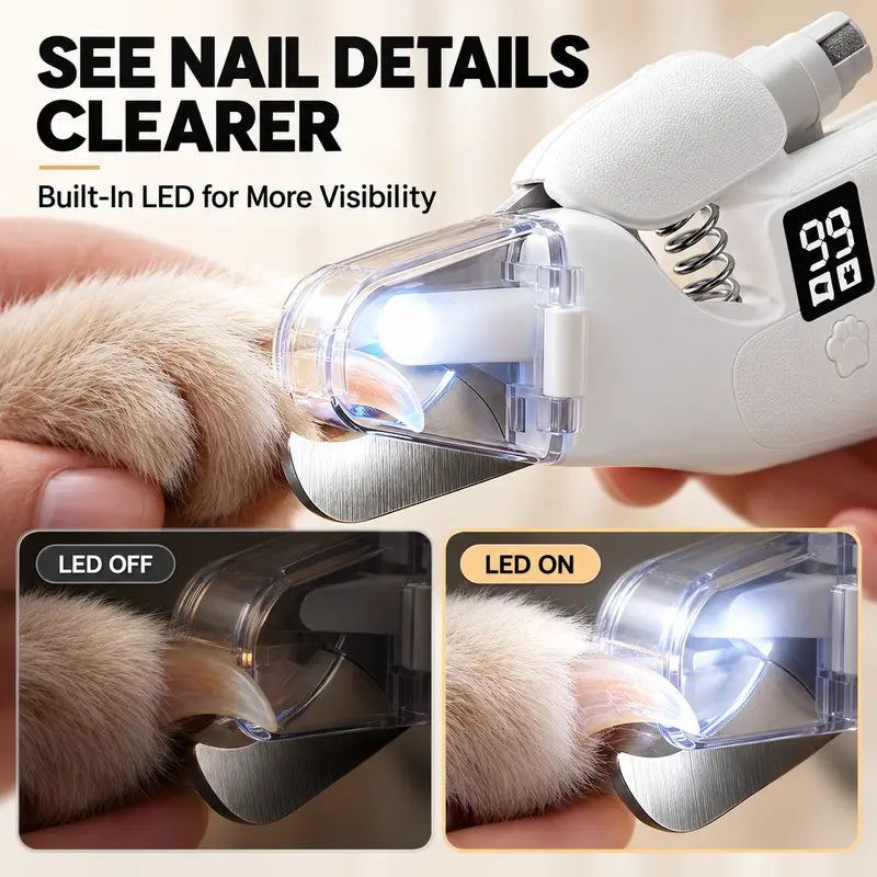 LUMORYNE 2-In-1 Pet Nail Clipper & Grinder for Dogs & Cats, LED Light, Digital Display, USB-C Rechargeable Nail Care Tool