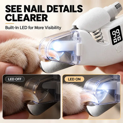 LUMORYNE 2-In-1 Pet Nail Clipper & Grinder for Dogs & Cats, LED Light, Digital Display, USB-C Rechargeable Nail Care Tool