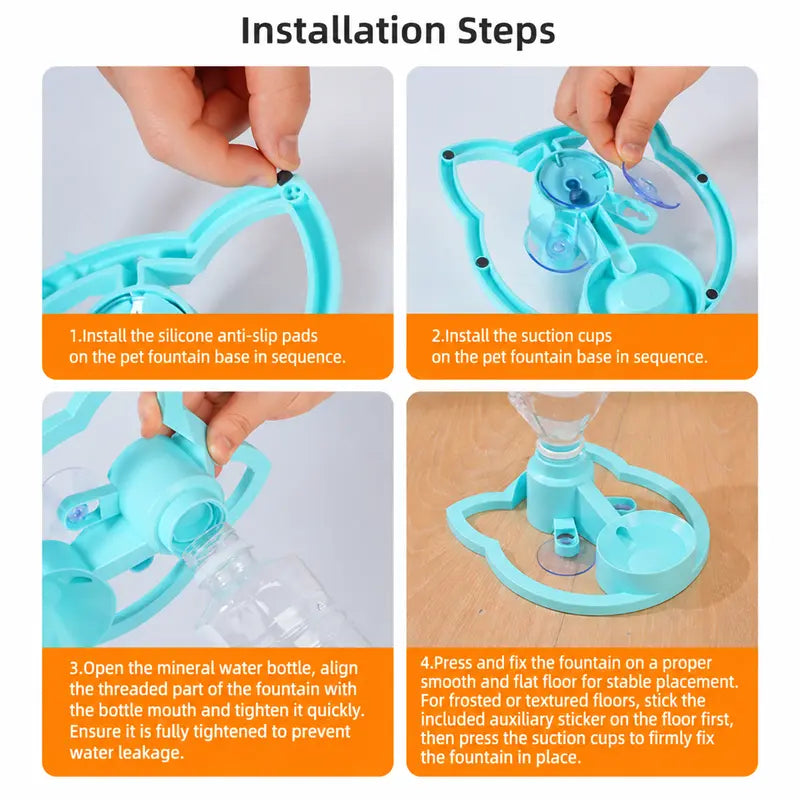 Automatic Gravity-Fed Pet Water Fountain - Compact Shape, 30Mm Bottle Opening Fit, Continuous Fresh Water Flow, Blue for Small-Medium Dogs and Cats