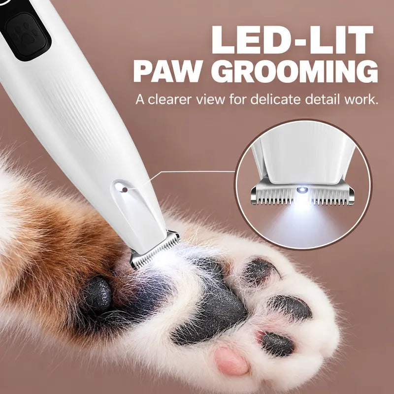 LUMORYNE Pet Paw Trimmer for Dogs & Cats, 18Mm Ceramic Blade with LED Light, Low-Noise USB-C Rechargeable Clippers for Paw Hair & Detail Grooming