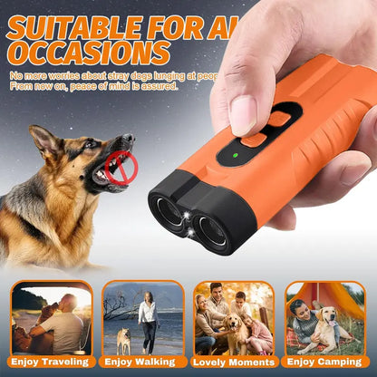 Ultrasonic Dog Bark Deterrent Rechargeable anti Barking Device 30Ft Range LED Flashlight Portable Training Tool Safe No Shock for Small Medium Large Dogs