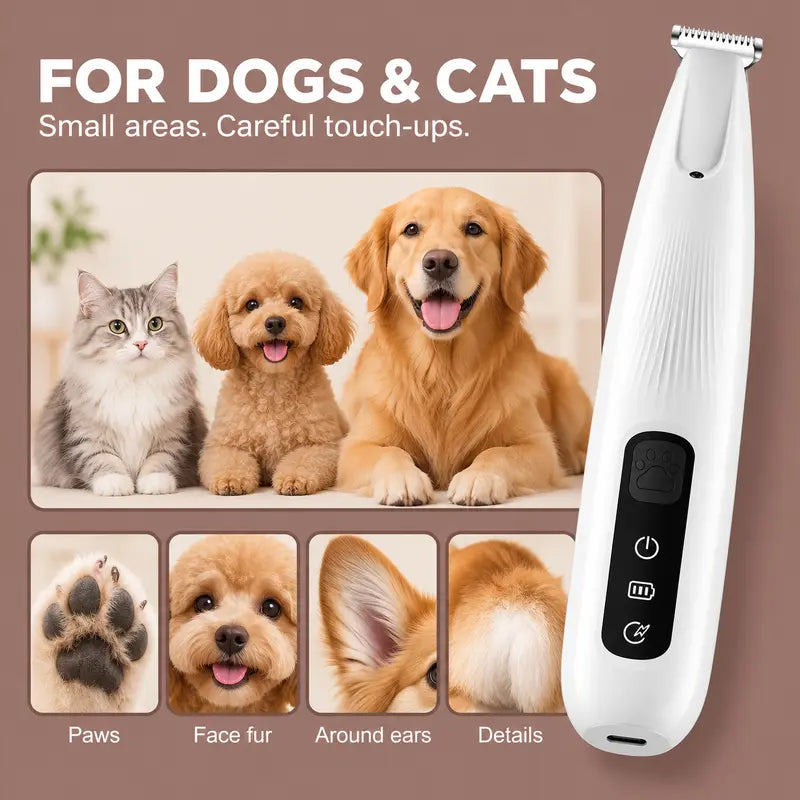 LUMORYNE Pet Paw Trimmer for Dogs & Cats, 18Mm Ceramic Blade with LED Light, Low-Noise USB-C Rechargeable Clippers for Paw Hair & Detail Grooming