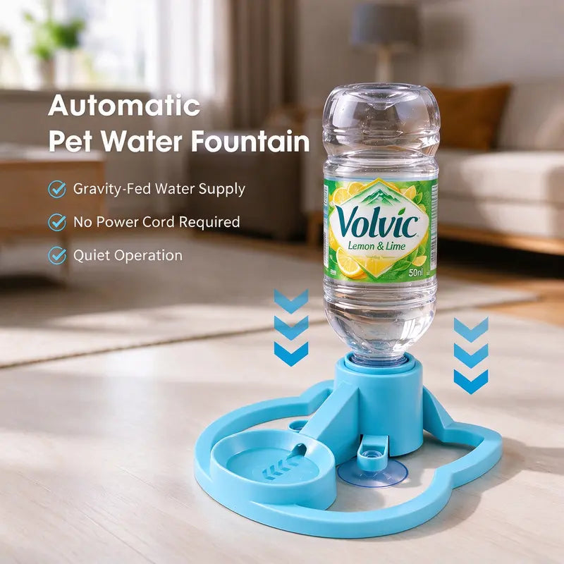 Automatic Gravity-Fed Pet Water Fountain - Compact Shape, 30Mm Bottle Opening Fit, Continuous Fresh Water Flow, Blue for Small-Medium Dogs and Cats
