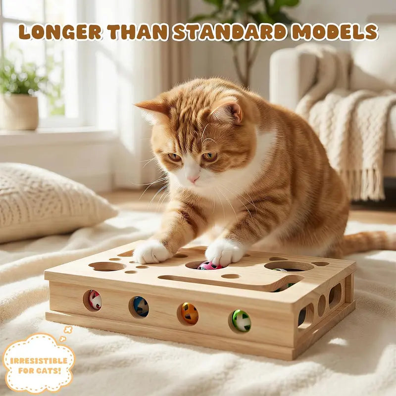 LIVANIRA Universal Wooden Cat Scratch & File Enrichment Box - Claw Care Puzzle Toy with Replaceable Filing Pad, Large Scratch Area, Treat Openings, 3 Toy Balls for Indoor Cats Familyfun