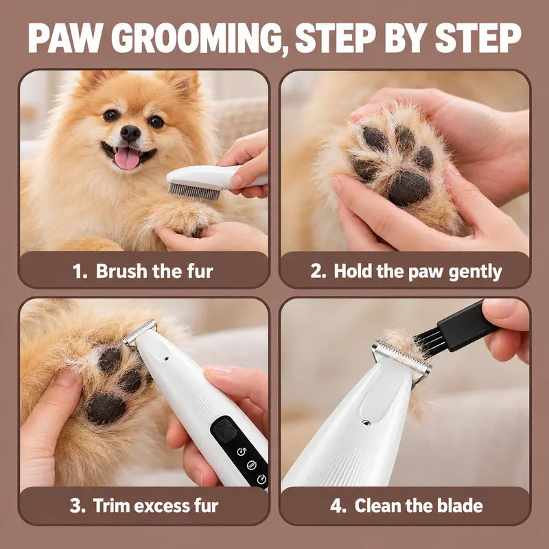 LUMORYNE Pet Paw Trimmer for Dogs & Cats, 18Mm Ceramic Blade with LED Light, Low-Noise USB-C Rechargeable Clippers for Paw Hair & Detail Grooming