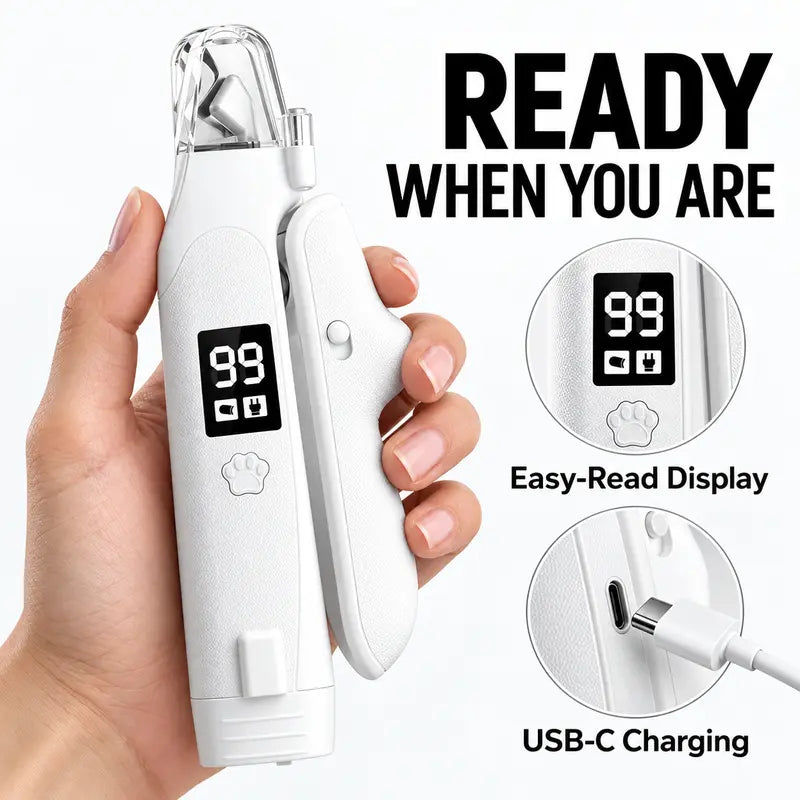 LUMORYNE 2-In-1 Pet Nail Clipper & Grinder for Dogs & Cats, LED Light, Digital Display, USB-C Rechargeable Nail Care Tool