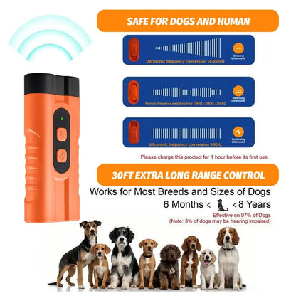 Ultrasonic Dog Bark Deterrent Rechargeable anti Barking Device 30Ft Range LED Flashlight Portable Training Tool Safe No Shock for Small Medium Large Dogs