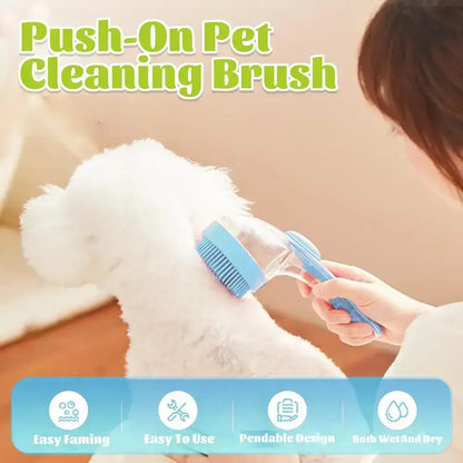 Silicone Pet Shampoo Brush with Soap Dispenser Dog and Cat Bath Brush Gentle Massage Scrubber Grooming Tool for Short and Long Fur Refillable Pet Washing Cleaning Accessory for Home Grooming